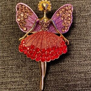 Red and Purple Enamel Fairy Brooch